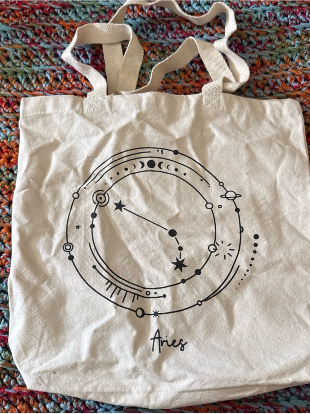 Aries Zodiac Canvas Tote Bag in Natural